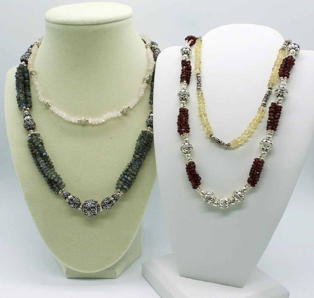 Stunning Sterling Boho Necklaces: Various lengths 16-18. Flashy labradorite, deep garnet, rose quartz, and citrine. These are gorgeous Boho style pieces! (