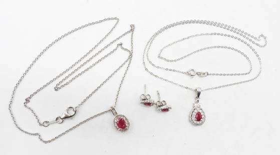 Sterling Ruby Necklaces & Earring Set: Two beautiful ruby necklaces 19 inches long with matching earrings. Stunning set! (DWT 5.2)