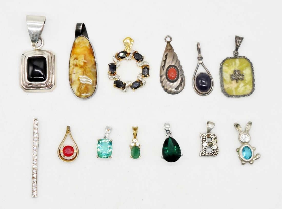 (13) STERLING NATURAL STONE PENDANTS (1 of 2)