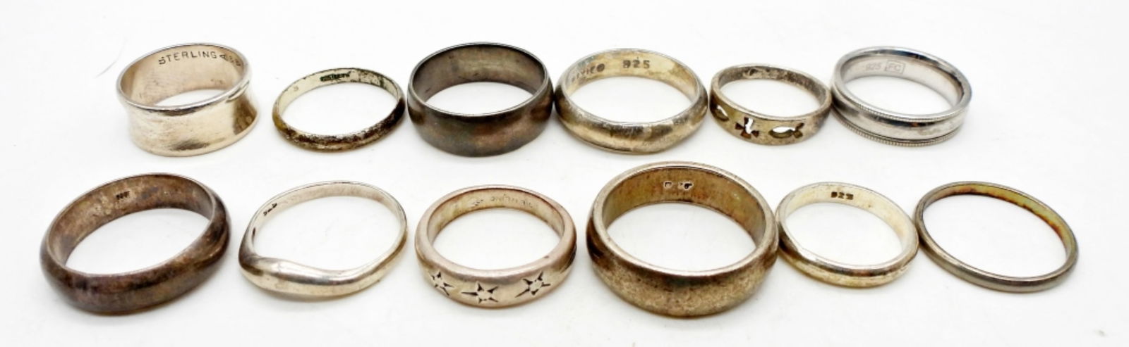 (12) STERLING SILVER ANTIQUE BAND RINGS (1 of 2)