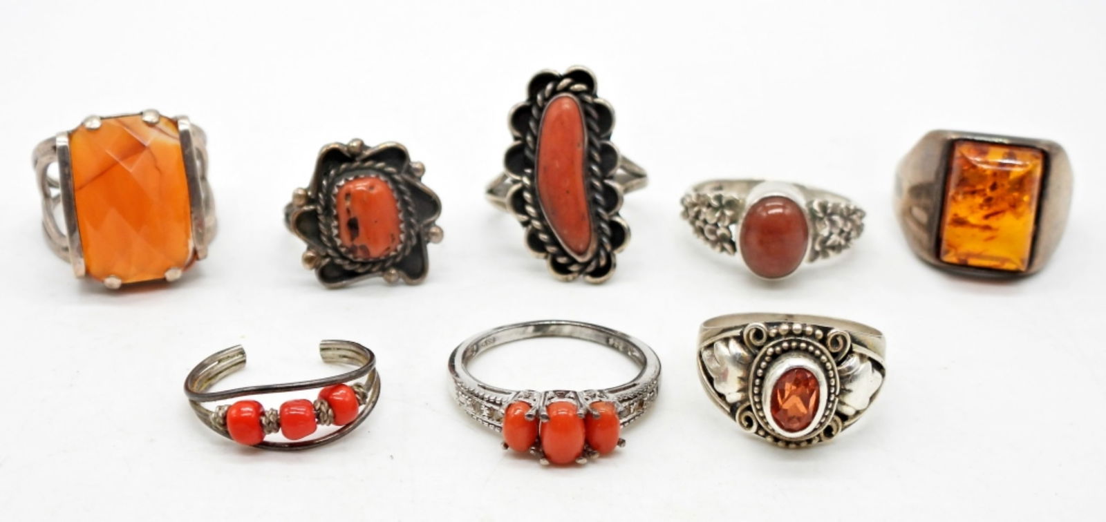 (8) STERLING SILVER RINGS - AMBER GEMS (1 of 2)
