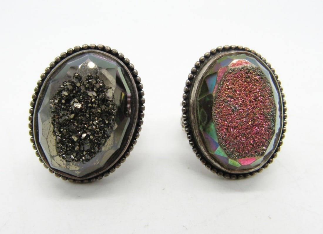 Vintage Druzy Agate Rings Sterling (1 of 4)