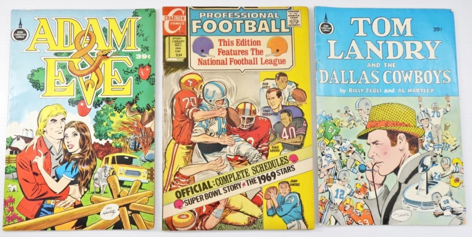 Tom Landry And The Dallas Cowboys Comic: 1973- Spire, Adam & Eve -Spire PLUS 1969/70 CHARLTON PROFESSIONAL FOOTBALL with JOHNNY UNITAS