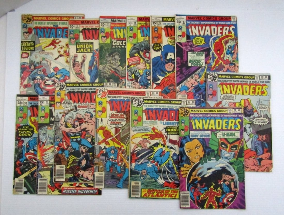 (13) Marvel The Invaders 1976 - 1979 Bronze Age: #6, 8, 13, 18, 26, 27, 30, 31, 33, 35, 37, 38, 39; Fair/Good Conditions.