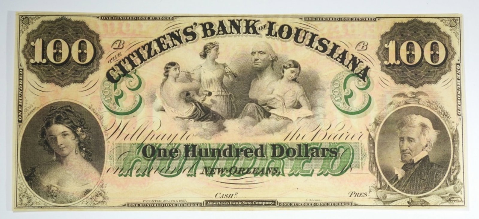 18xx $100 LOUISIANA OBSOLETE NOTE: CITIZENS' BANK OF LOUISIANA, NEW ORLEANS