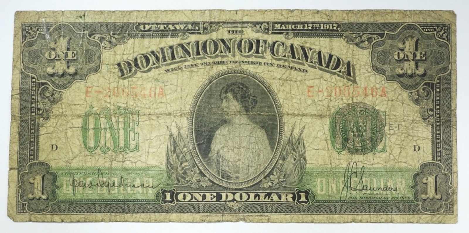 1917 $1 DOMINION OF CANADA NOTE (1 of 2)