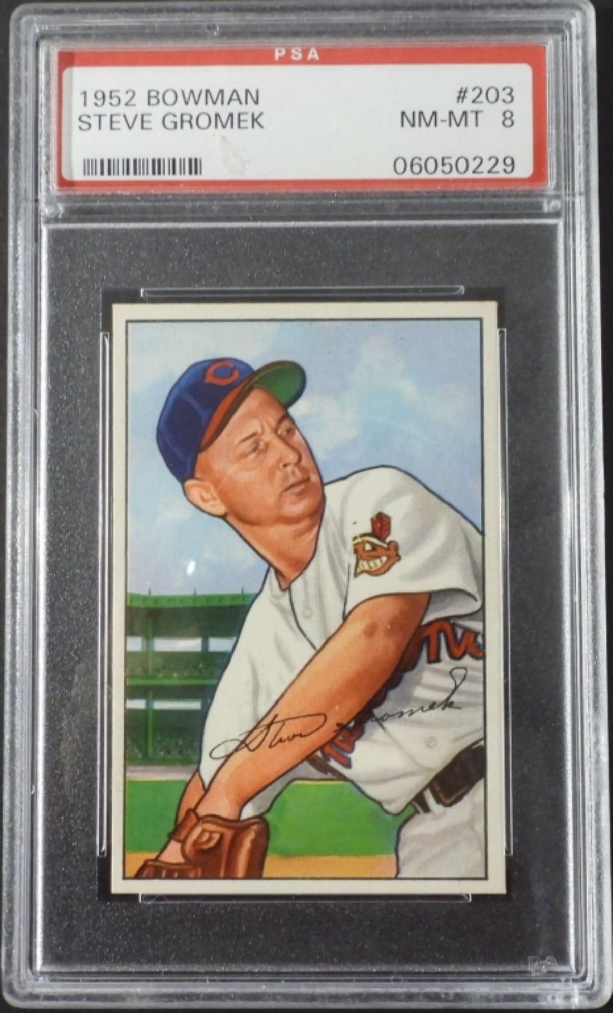 1952 BOWMAN #203 STEVE GROMEK PSA 8: HIGH GRADED CLEVELAND INDIAN