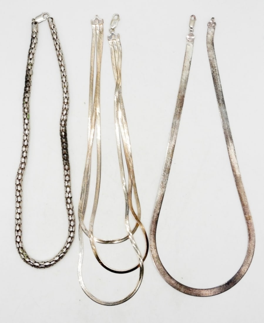 (3) STERLING NECKLACES - VTG SNAKE LINK (1 of 2)