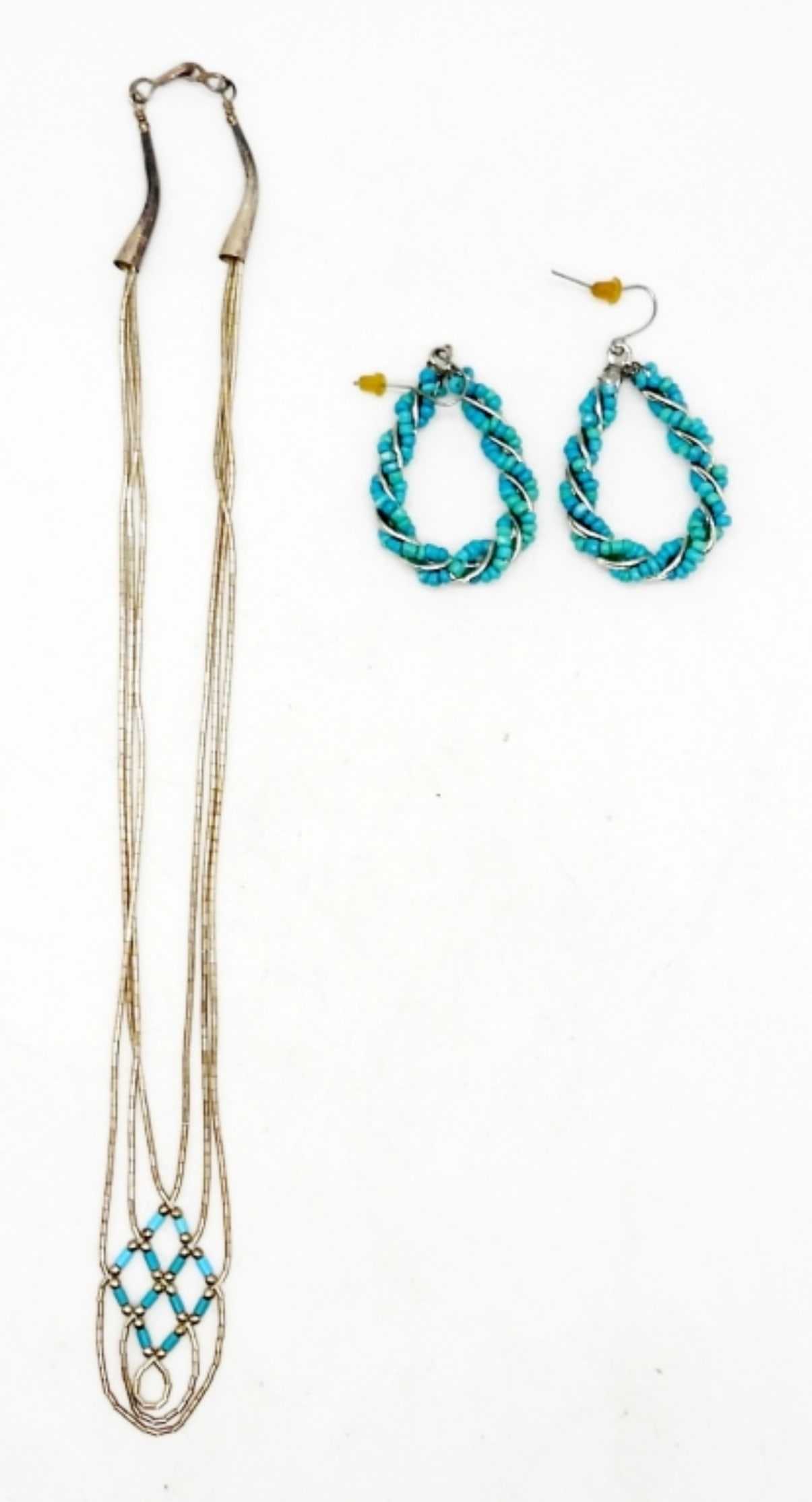 LIQUID STERLING NECKLACE & SEED BEAD: EARRINGS .925 - 16" LONG NECKLACE & PIERCED EARRINGS (11 DWT)