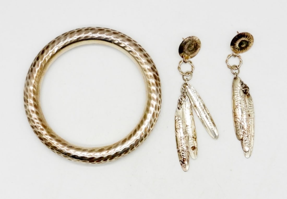 LARGE HAMMERED STERLING BANGLE & (1 of 2)