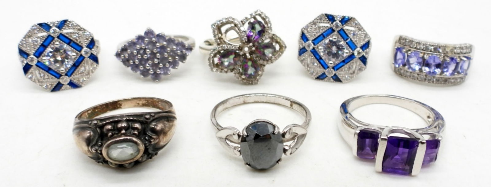 (8) STERLING SILVER RHINESTONE RINGS (1 of 2)