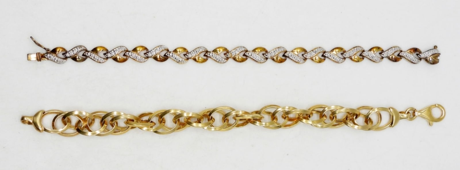 (2) GOLD TONE STERLING CHAIN BRACELETS: 7.5" LENGTH; STAMPED 925 ITALY, 925 CHINA; 16 DWT