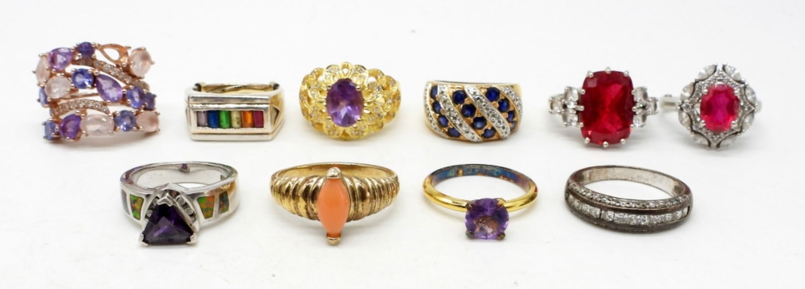 (10) STERLING SILVER & GOLD TONE RINGS (1 of 2)