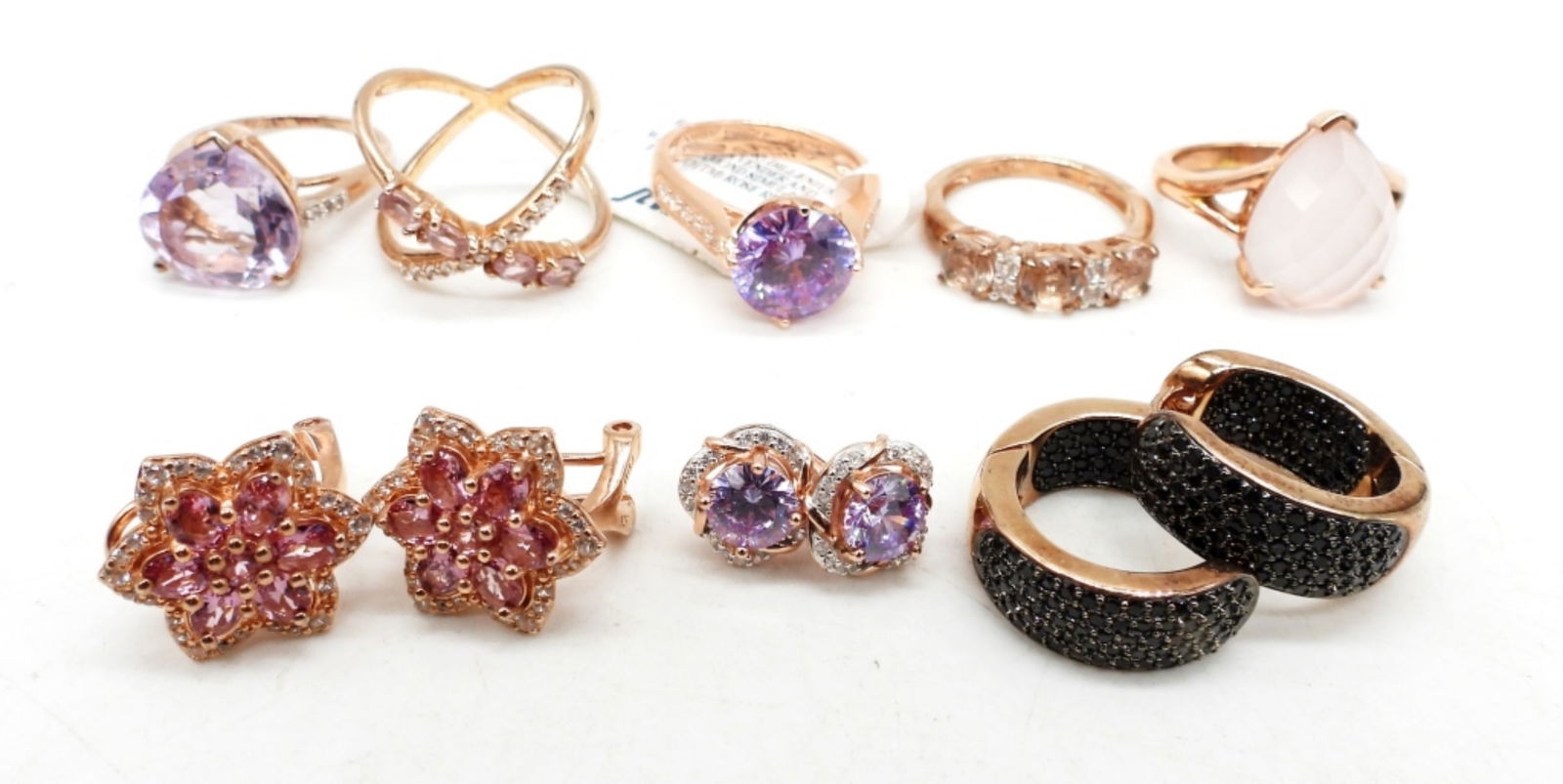 ROSE GOLD TONE STERLING RING AND EARRING LOT (1 of 3)