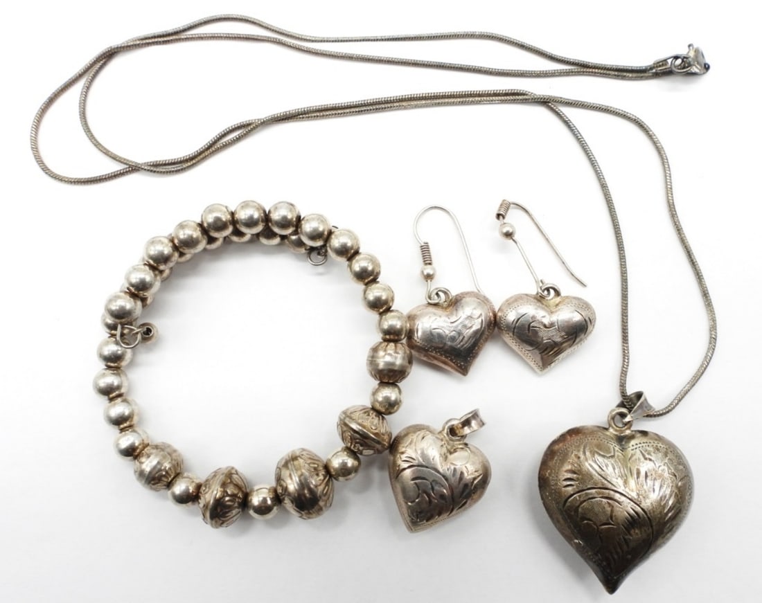 ETCHED STERLING NECKLACE, EARRING, BRACELET SET (1 of 3)