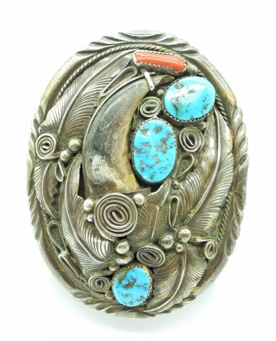 Navajo Handmade Bear Claw Buckle 925 (1 of 2)