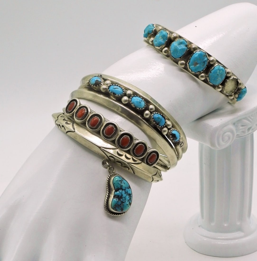 Vintage Sterling Natural Stone Cuff Bracelets (1 of 5)