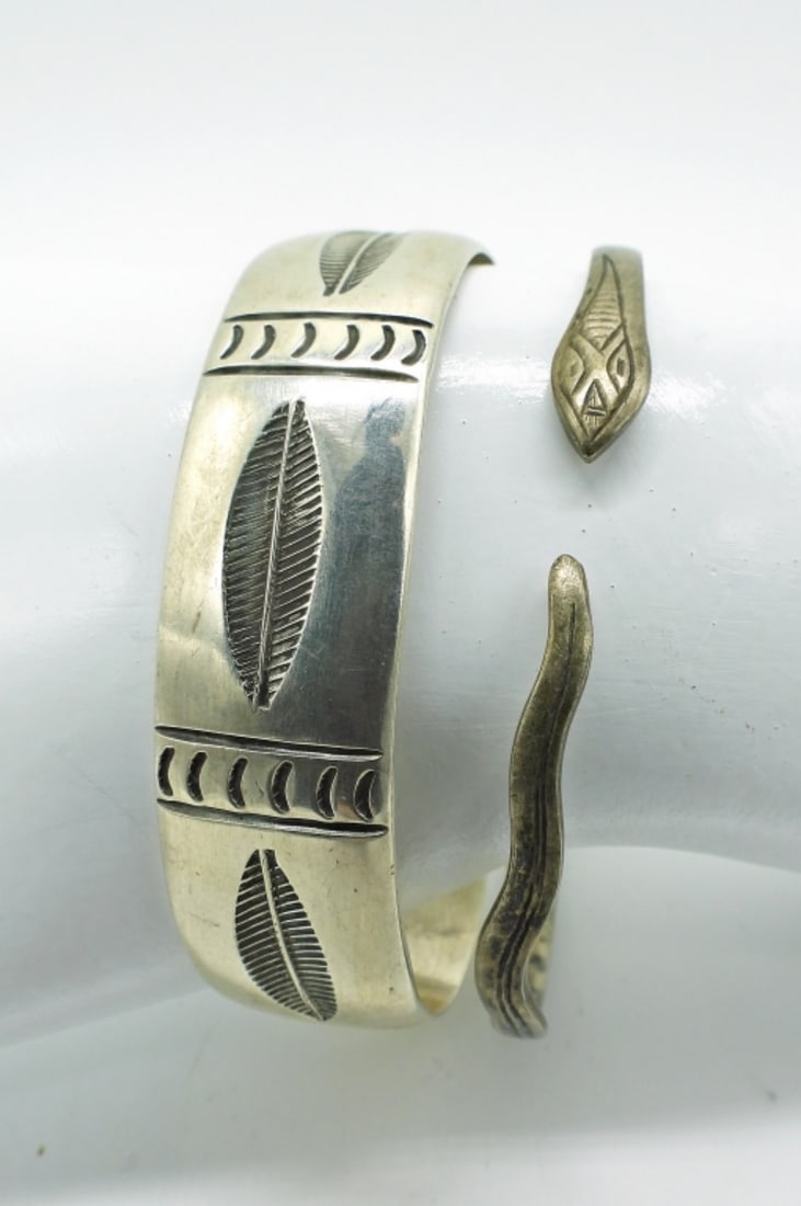 Sterling Snake Bangle & Feather Cuff (1 of 2)