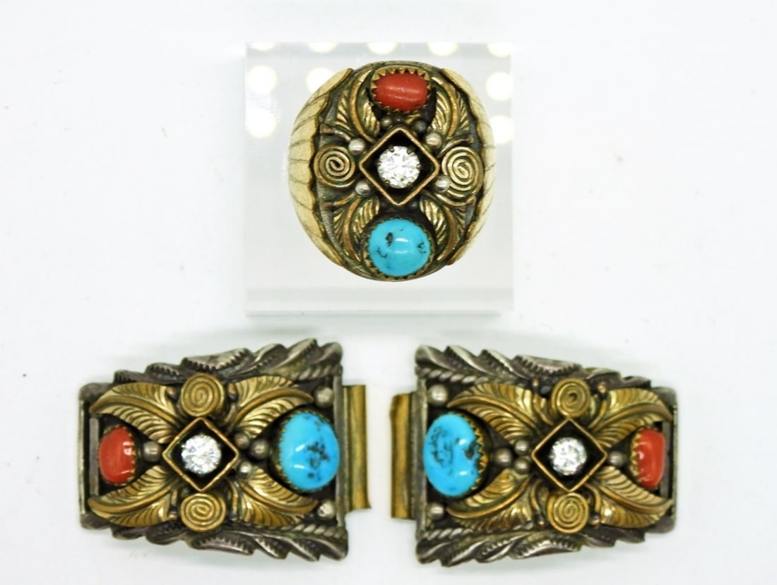 Sterling Navajo Watch Ends & Ring (1 of 3)