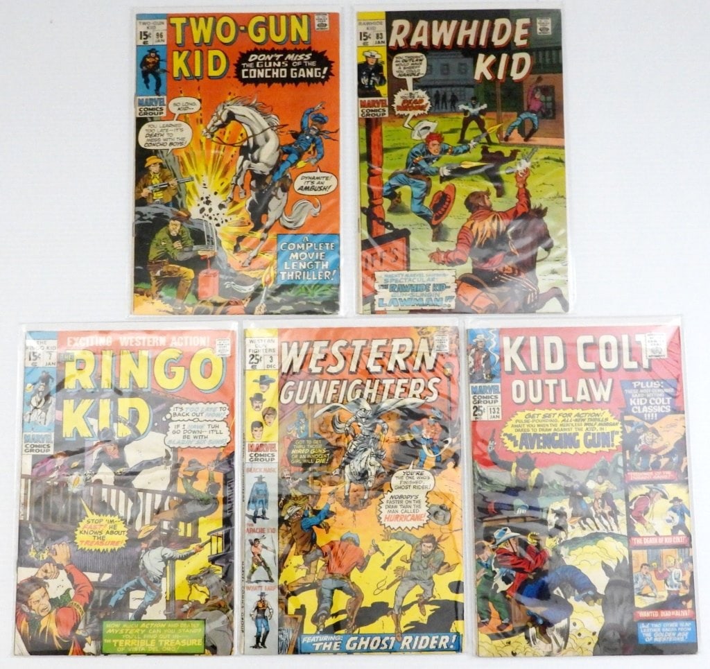 (5) MARVEL WESTERN COMICS 15c & 25c: TWO-GUN KID, RAWHIDE KID, RINGO KID, WESTERN GUNFIGHTERS, KID COLT OUTLAW - ALL NICE VG/FINE
