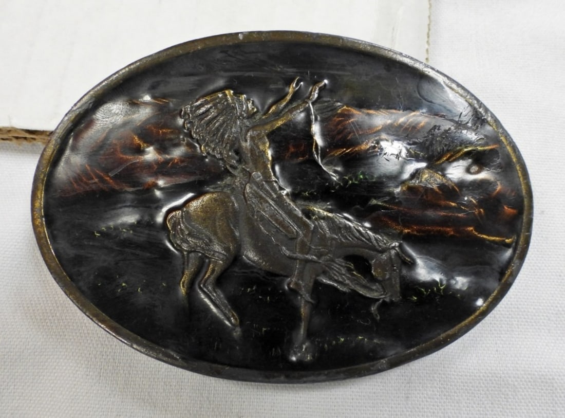 1977 Bergamot Brass Works Belt Buckle: 1977 Bergamot Brass Works Belt Buckle Horse Chief Joseph
