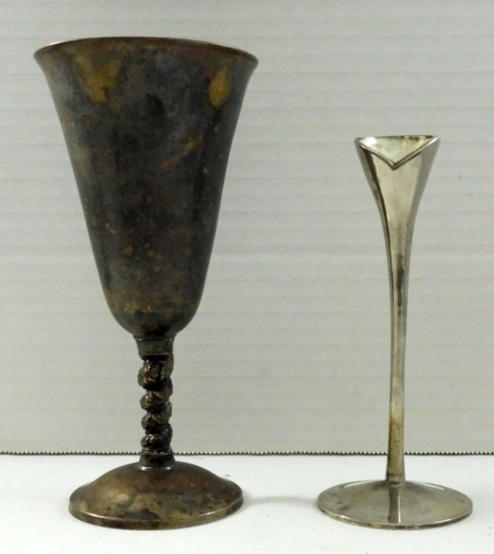 SILVER PLATED CANDLE HOLDER & GOBLET (1 of 2)