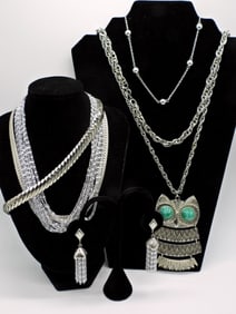 Silver tone Necklaces &  1 Pair Earrings