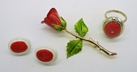 Enameled Jewelry Set Rose Theme