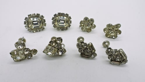 4 Pair White Rhinestone Earrings