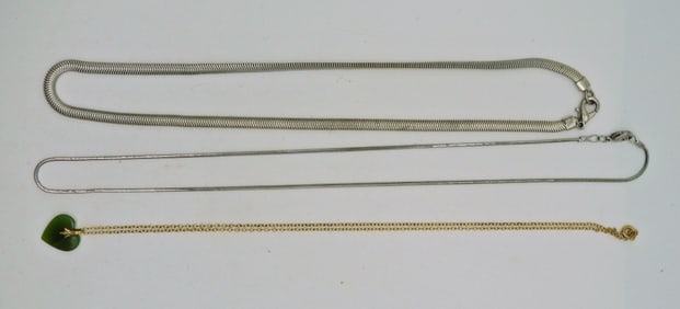 3 Chains & Green Gemstone Pendant