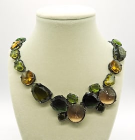 Large Gunmetal & Gemstone Necklace
