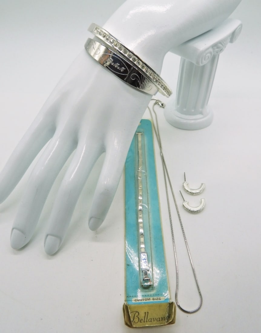 Silver Toned Bracelets, Earrings, & Chain (1 of 3)