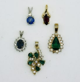 Five Gold & Silver Tone Gemstone Pendants