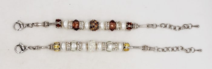 (2) 9" RHINESTONE SLIDER BEAD BRACELETS