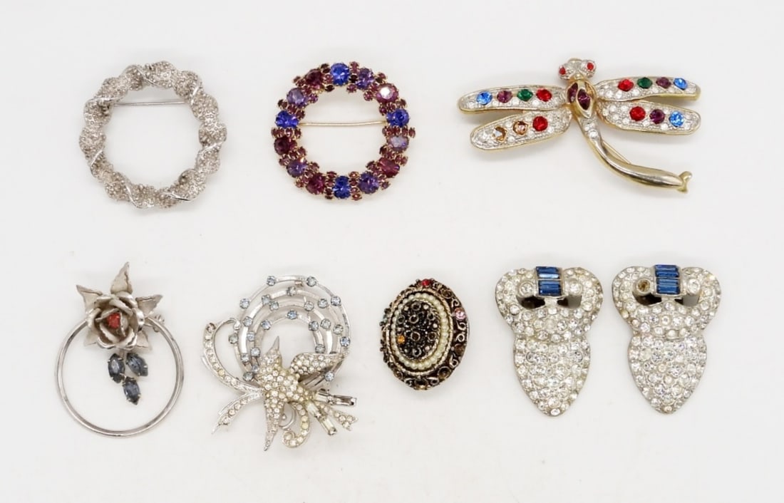 (6) BROOCHES & (1) PAIR OF EARRINGS (1 of 2)