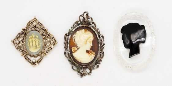 (3) ANTIQUE CAMEO BROOCH PINS