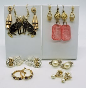 8 Pair Gold Tone Pierced Earrings