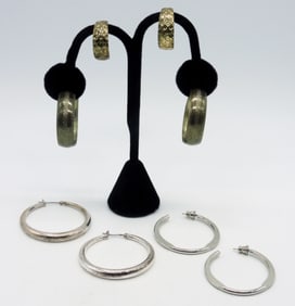 Four Pair of Mixed Metal Hoop Fashion Earrings