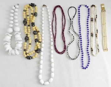 (7) BEADED NECKLACES & (1) BRACELET