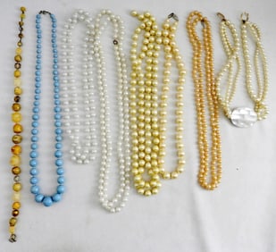 (8) VINTAGE NECKLACES- FAUX PEARL & MORE