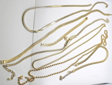 (6) GOLD TONE NECKLACES (1) BRACELET