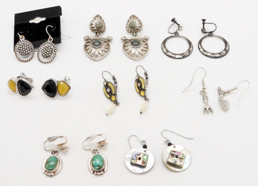 (8) PAIRS OF VINTAGE EARRINGS- TURQUOISE: NATURAL STONES, ABALONE & GEMSTONES; PIERCED, CLIP-ON & SCREW BACK STYLES