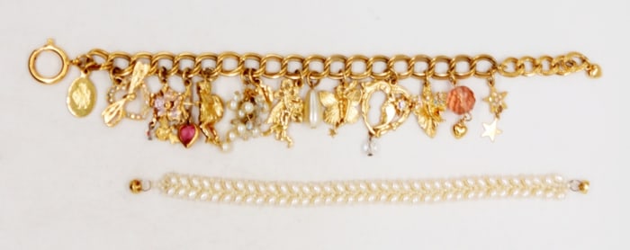 (2) BRACELETS - CHARMS & FAUX PEARLS