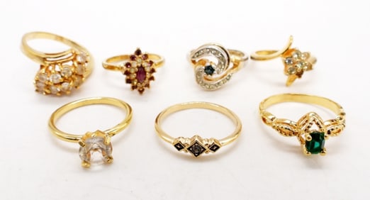 (7) GOLD TONE & GEMSTONE RINGS