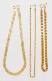 (3) GOLD TONE CHAIN NECKLACES