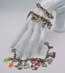 3 Charm Bracelets, Silver tone