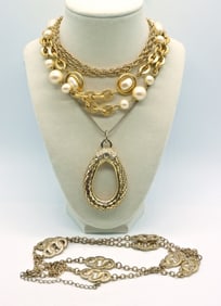 (4) Gold Tone, Long Fashion Necklaces