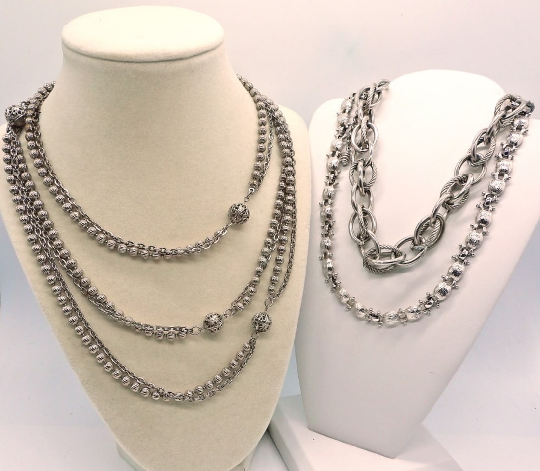 (3) Silver Tone Necklaces, Long & Choker Styles (1 of 4)