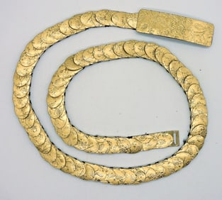 Gold Tone, Gold Foil Floral Design on Elastic Belt