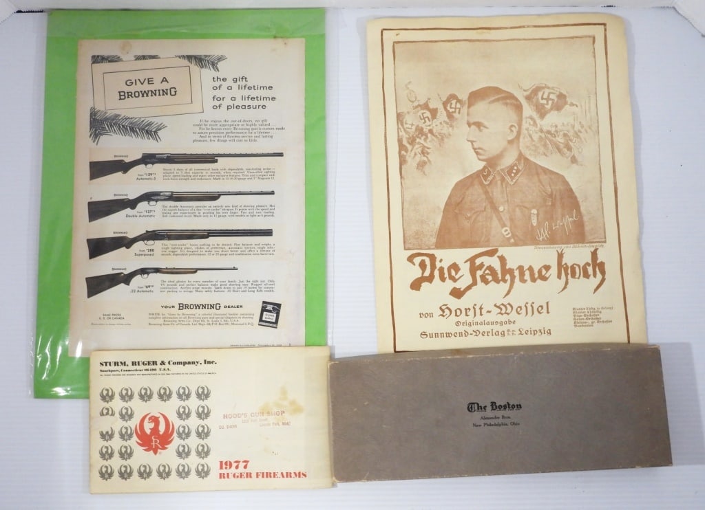GERMAN WAR SHEET MUSIC, RUGER: GUN INFO / ADS & MILTARY WAIST BELT CUMBERBUND in BOX